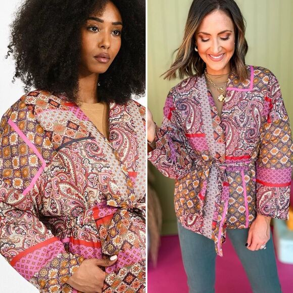 NEW Molly Bracken Fuchsia Livia Quilted Jacket S Boho Cottagecore Shaket Warm - Picture 9 of 13